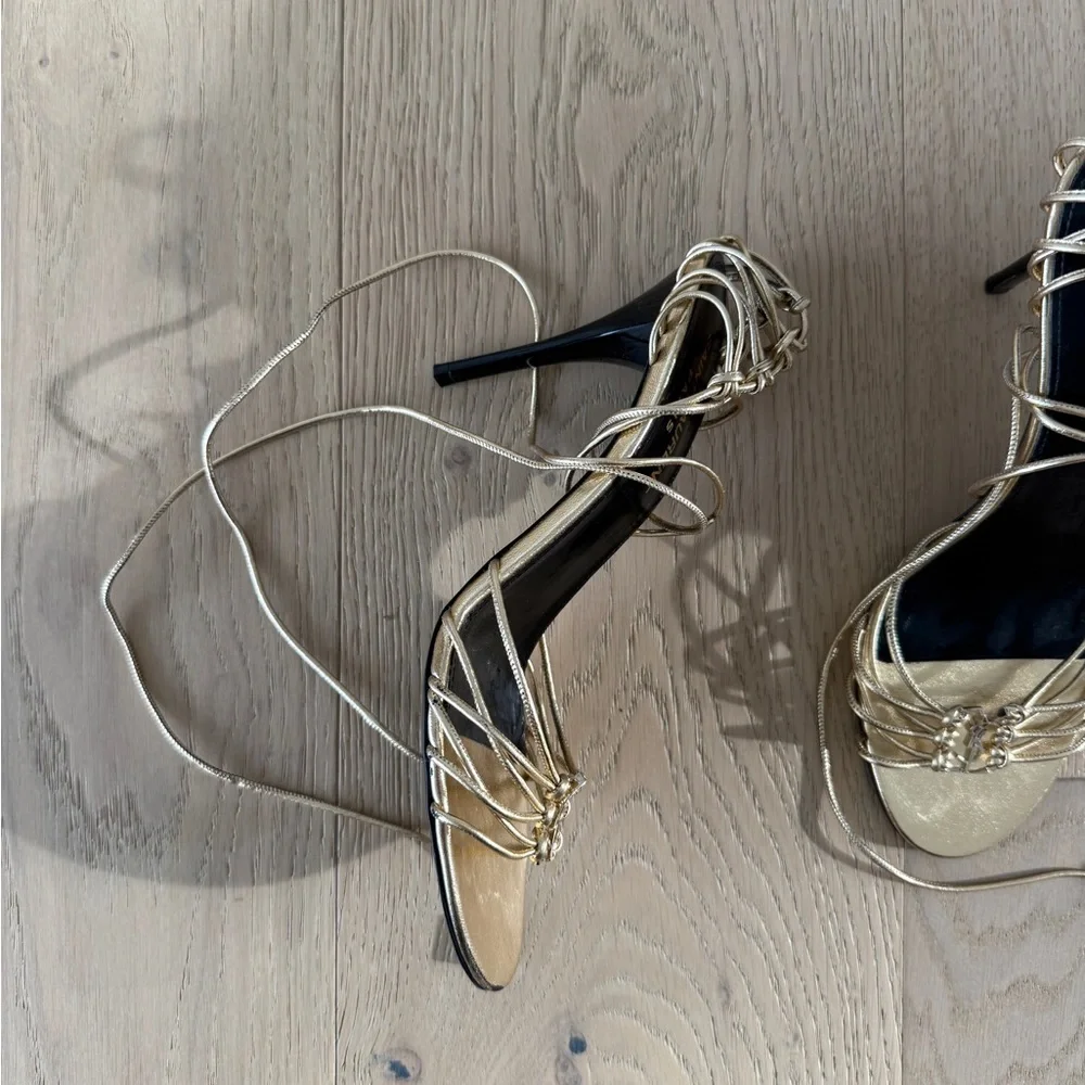 Saint Laurent Metallic Gold BABYLONE SANDALS 37.5 - Picture 3 of 7
